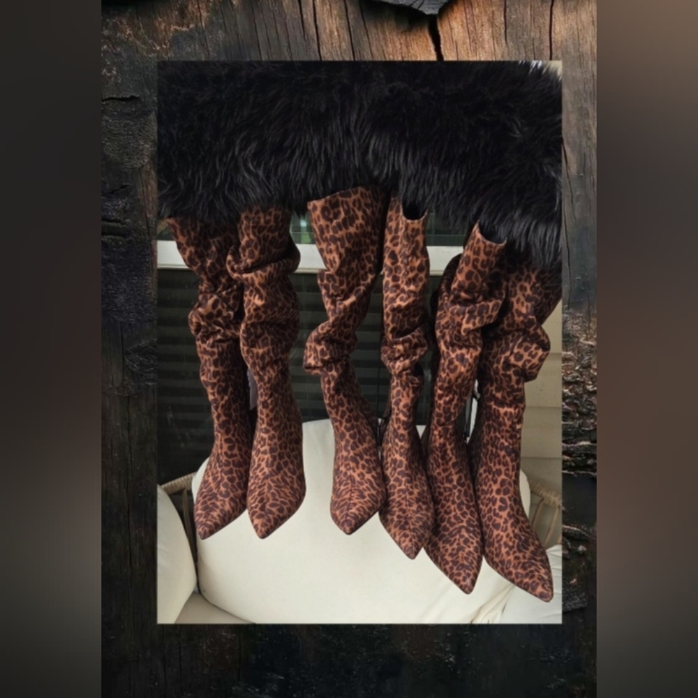 Time and Tru Animal Print Slouchy Knee-High Heeled Boots 2 Pairs 7 & 11 New